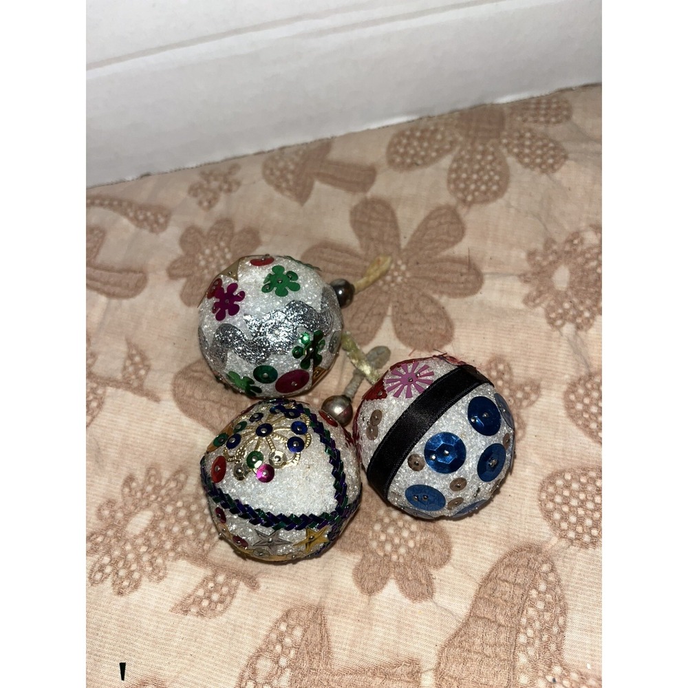 Lot of Vintage Sequin Sparkle Lace Styrofoam Christmas Ball Ornaments 3 Handmade